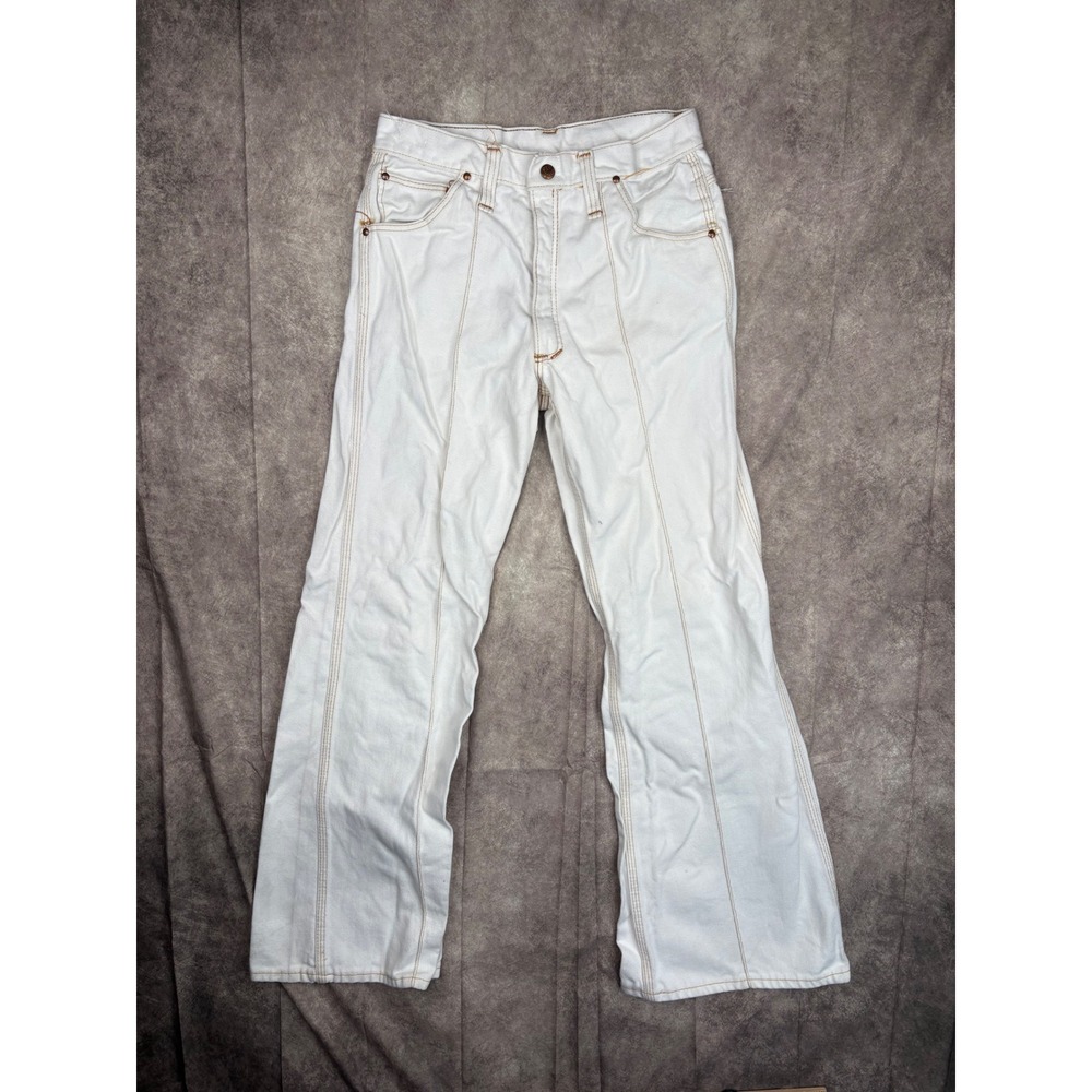 Red Snap White Denim Flared Jeans Contrast Stitch Workwear Size‎ 26x29 Y2K 90s